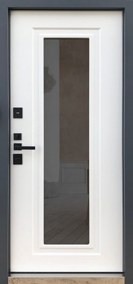 Дверь стальная ГРАНИТ ОКНО MAX (с терморазрывом) Муар RAL-7024/ Белый матовый металлические входные двери SHELTER shelter