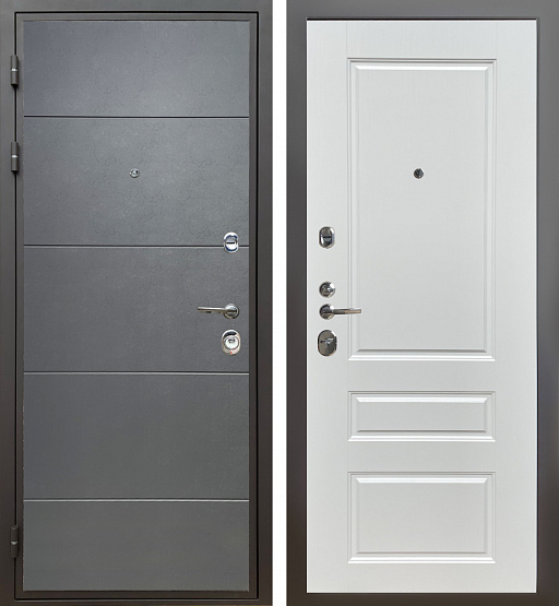 Дверь стальная КОМФОРТ Лофт графит/Белый ясень (1) металлические входные двери SHELTER shelter